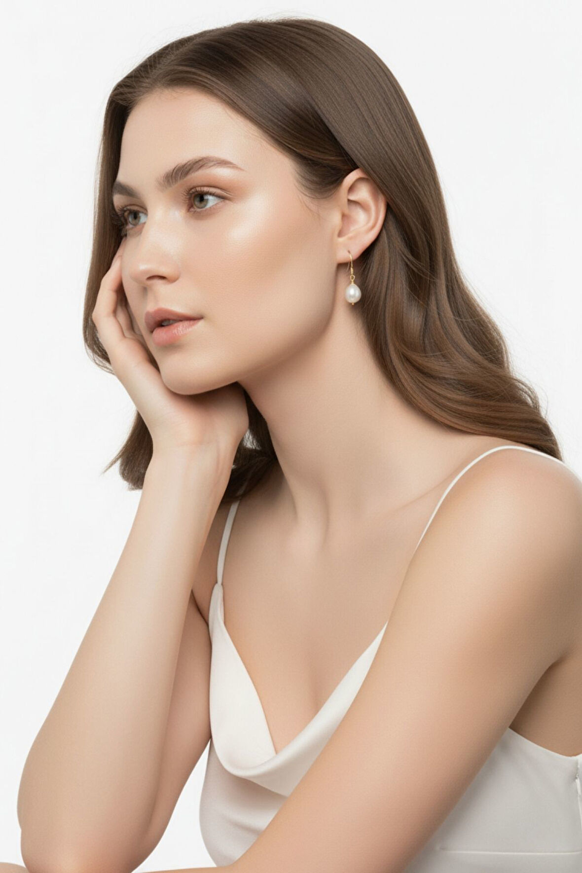 14 Ayar Altın Beyaz Barok Doğal İnci Küpe 10 mm