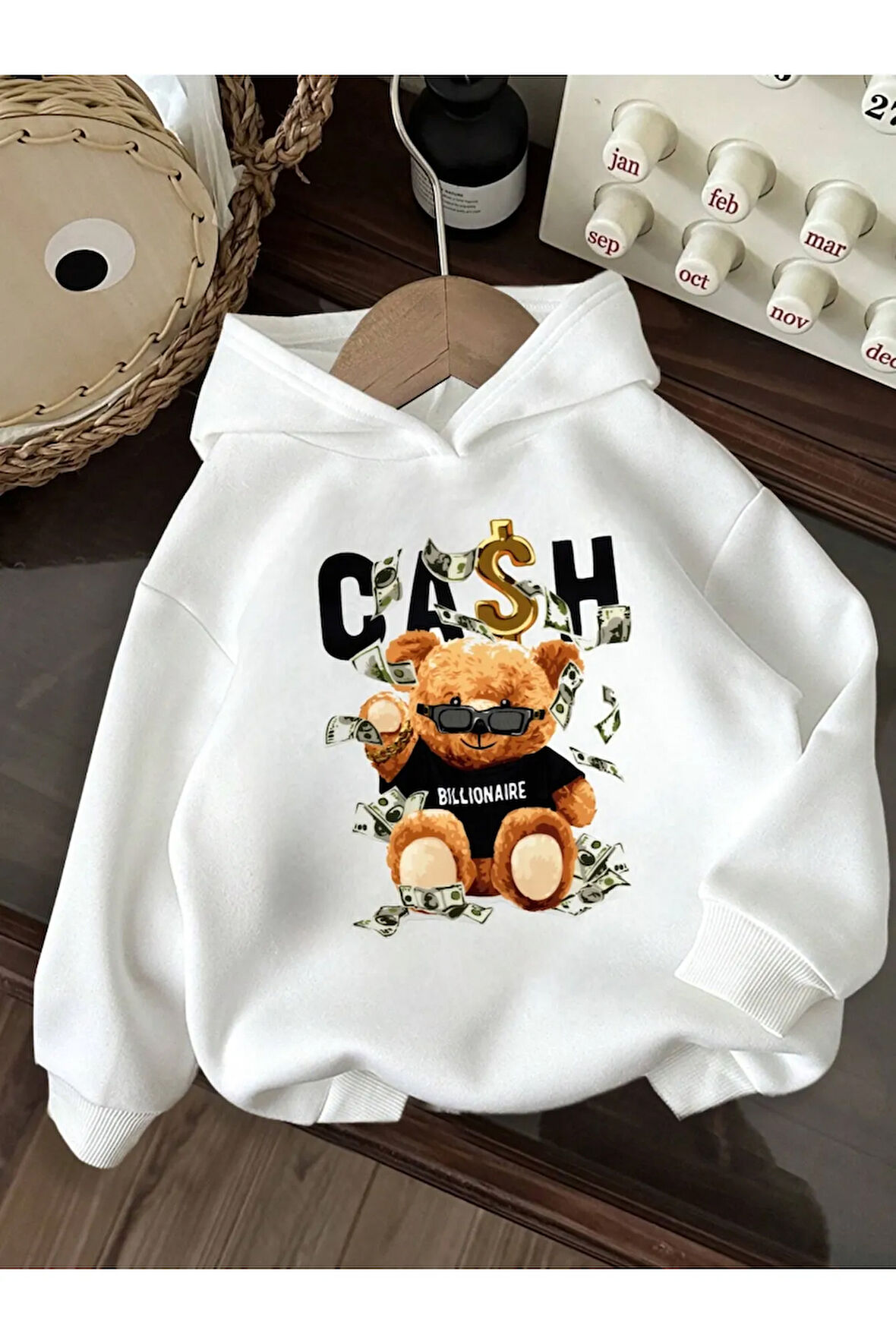 Pamuklu Çocuk Kapüşonlu Sweatshirt İki İplik Şardonlu Cash Baskılı