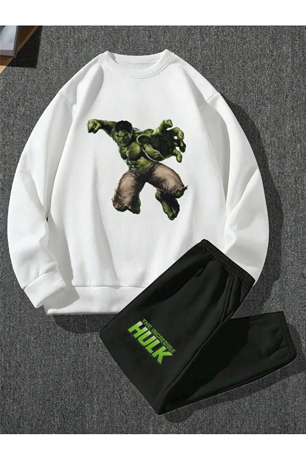 Hulk Baskılı Oversize Sweatshirt Erkek Çocuk Eşofman Takımı 2 I?plik