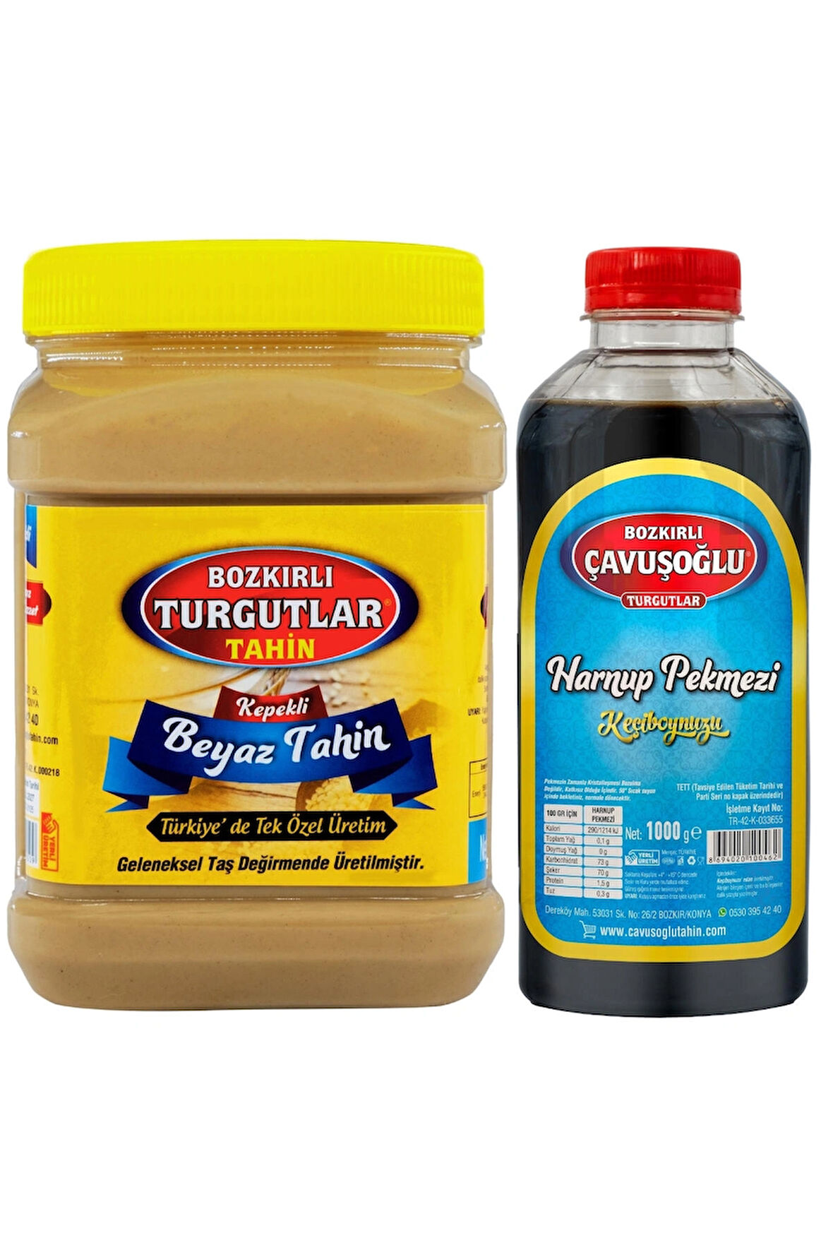 Tek Kavrulmuş  Kepekli Beyaz Tahin 930 g + Keçiboynuzu Harnup Pekmezi 1000g