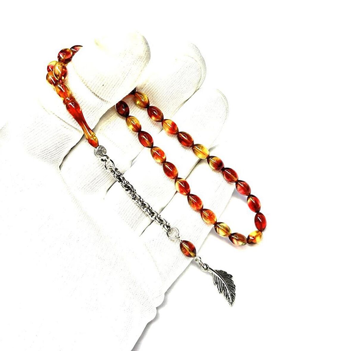 Bilek Boy Beyzi Model Püsküllü 5-8mm Sıkma Ateş Kehribar Tesbih