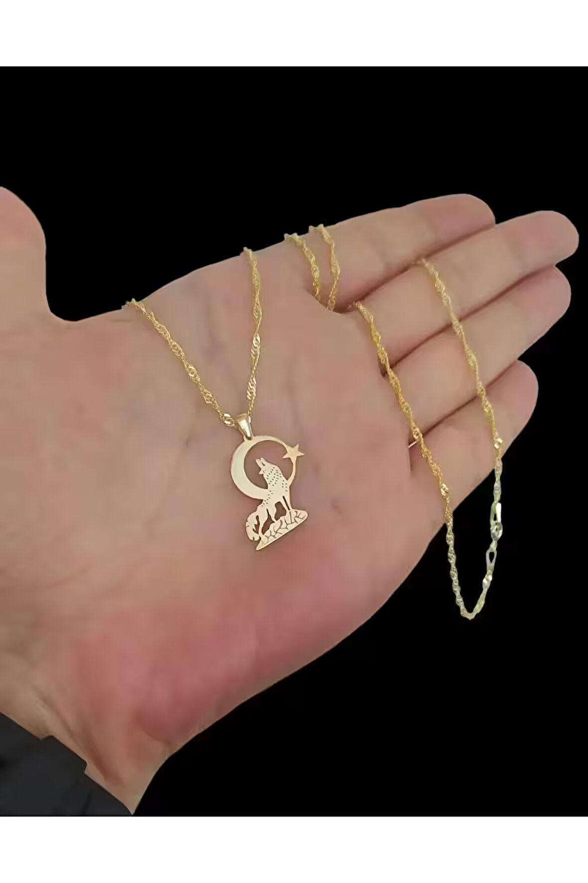 Modahilye 925 Ayar Gümüş Bozkurt Ayyıldız Tasarım Altın Kaplama Kolye