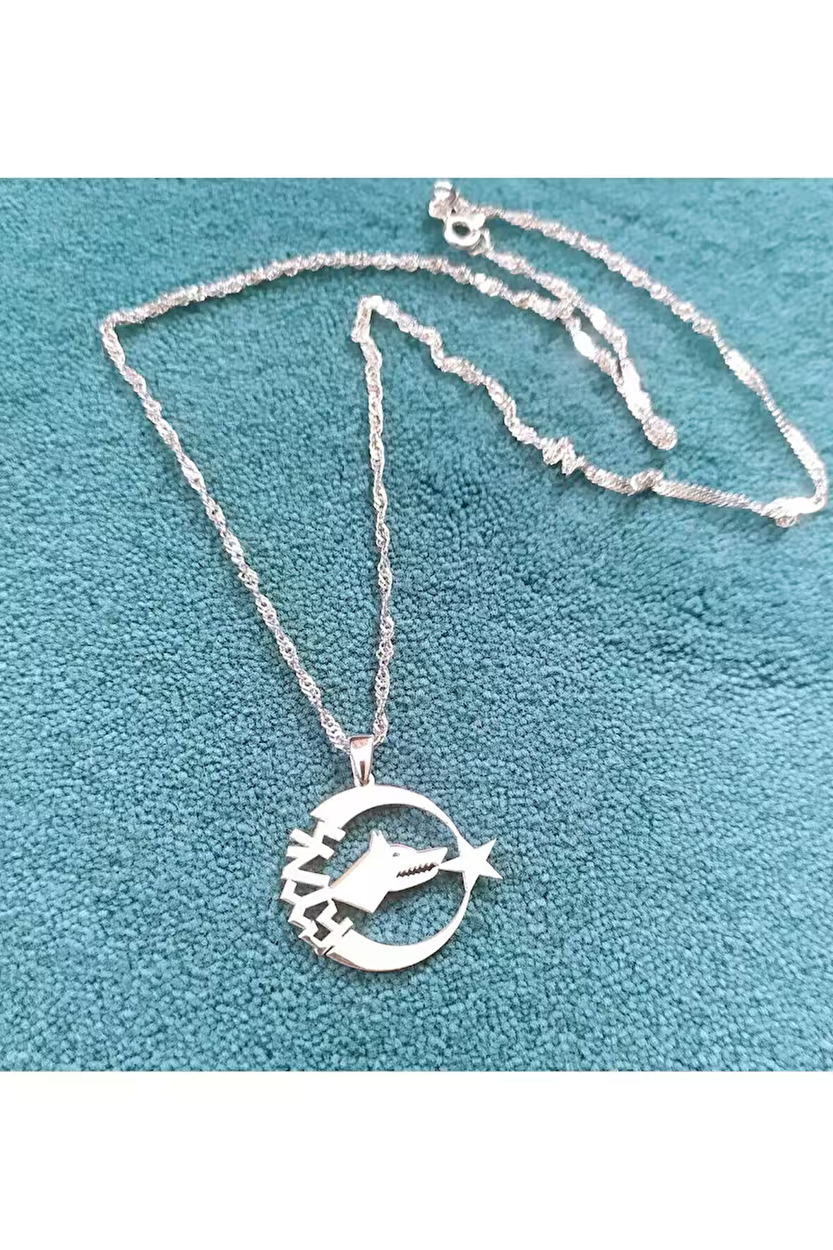 Modahilye - 925 Ayar Gümüş Bozkurt Hilal Tasarım Türk Yazılı Kolye