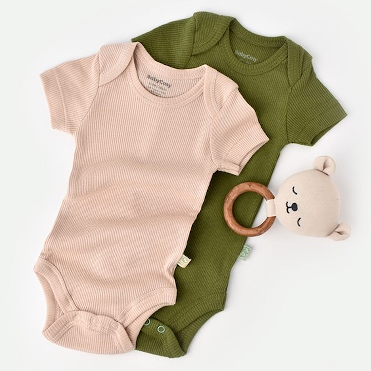 2'li Kısa Kollu Body Zıbın 11212 Yeşil - Açık Pembe
