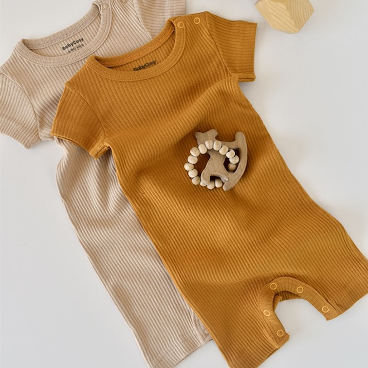 2'li Kısa Kollu Tulum 11404 Hardal - Somon