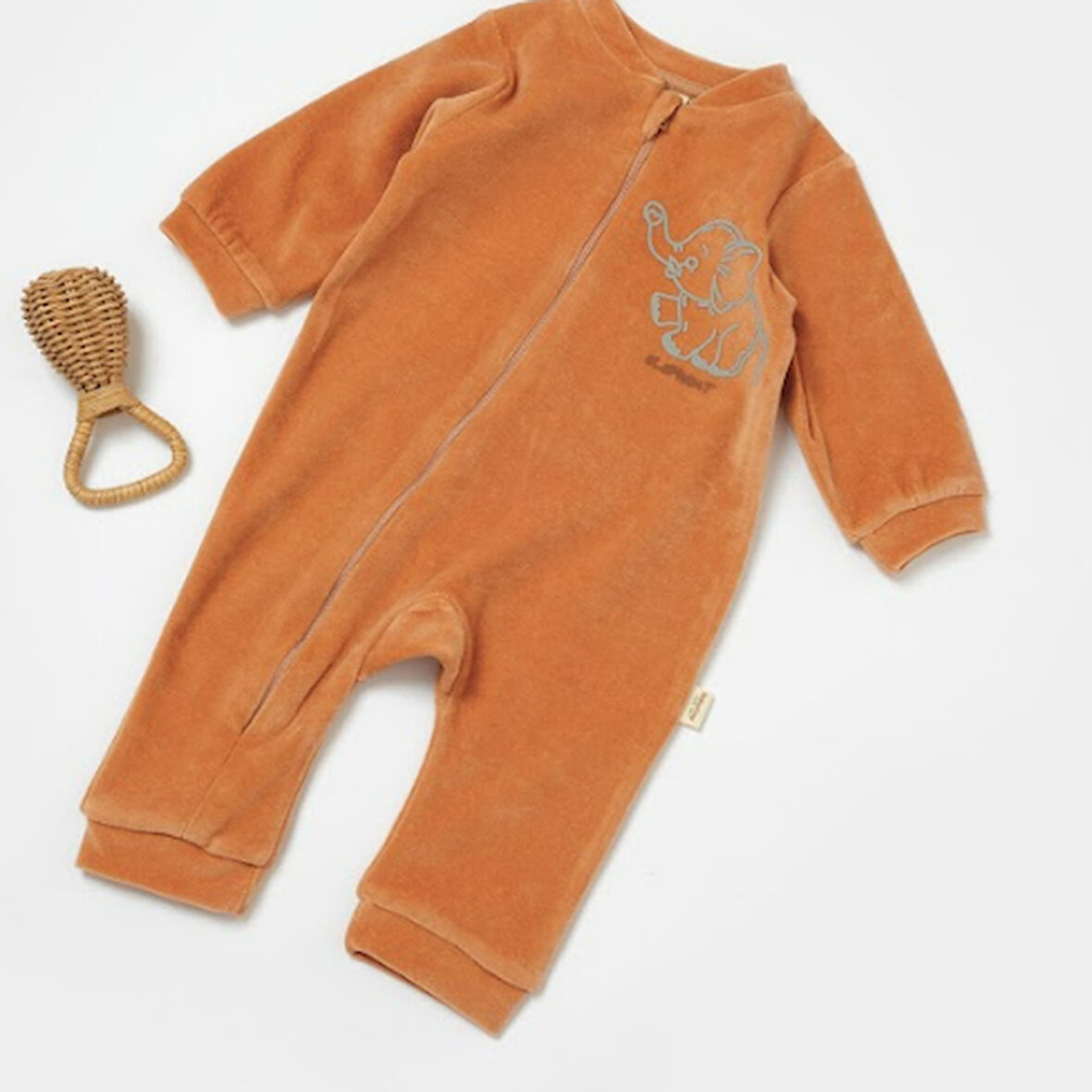 Kadife Fermuarlı Uzun Kollu Tulum 6054 Kiremit