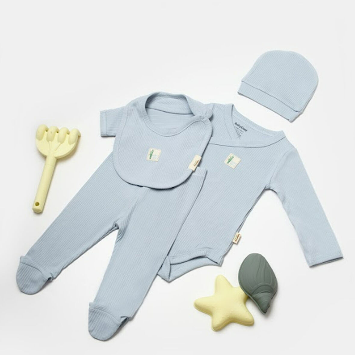 4'lü Fitilli Ayaklı Takım ( Pantolon-Zıbın-Şapka-Önlük) 9010 Mavi