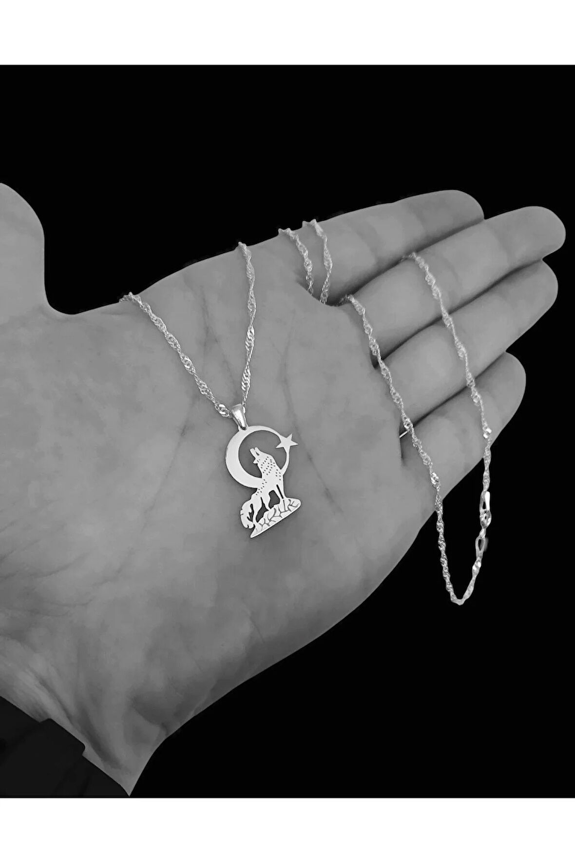 Modahilye 925 Ayar Gümüş Bozkurt Ay Yıldız Kolye