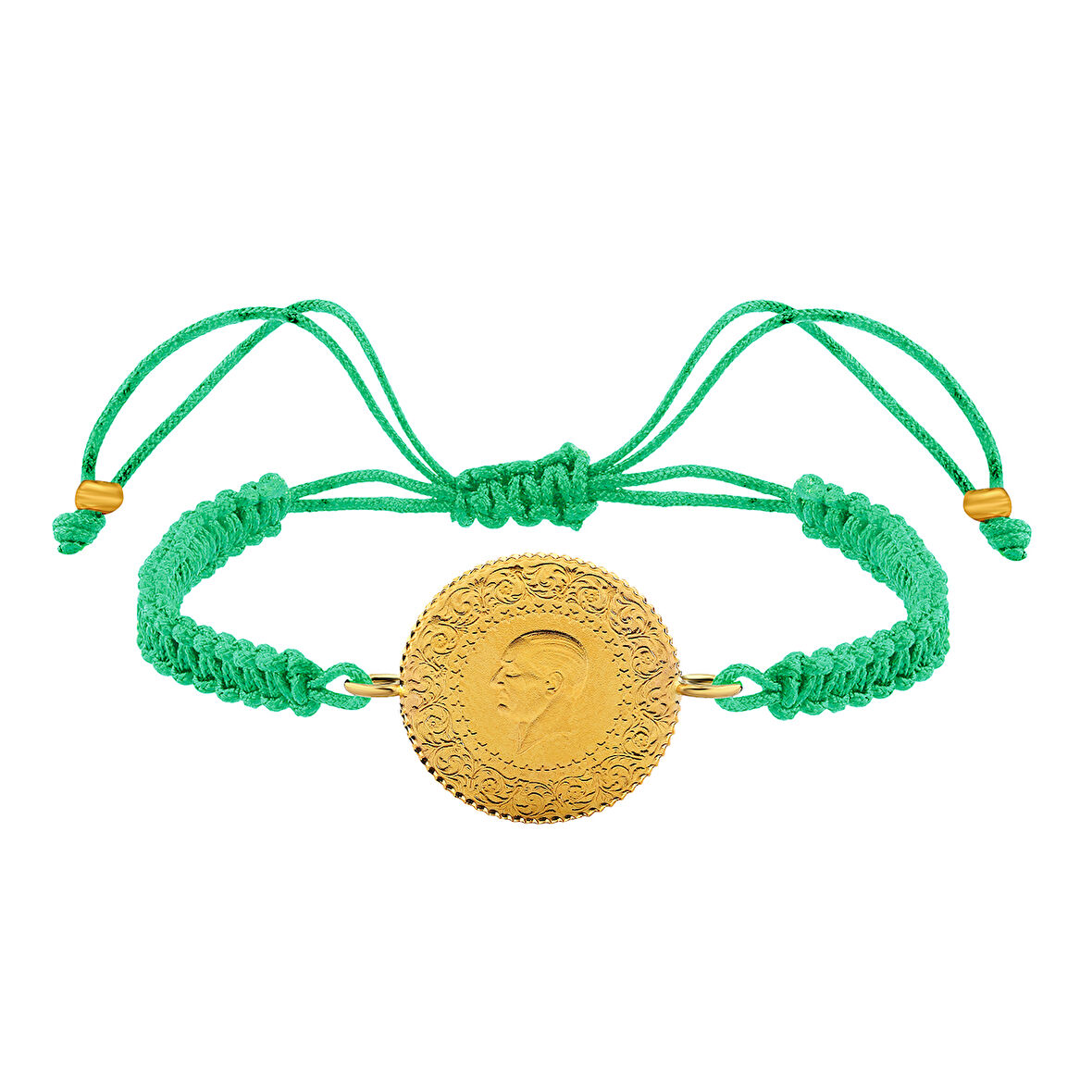 Gekas Kuyumculuk 22 Ayar Yeni Çeyrek Altın Yeşil Renkli İpli Bileklik
