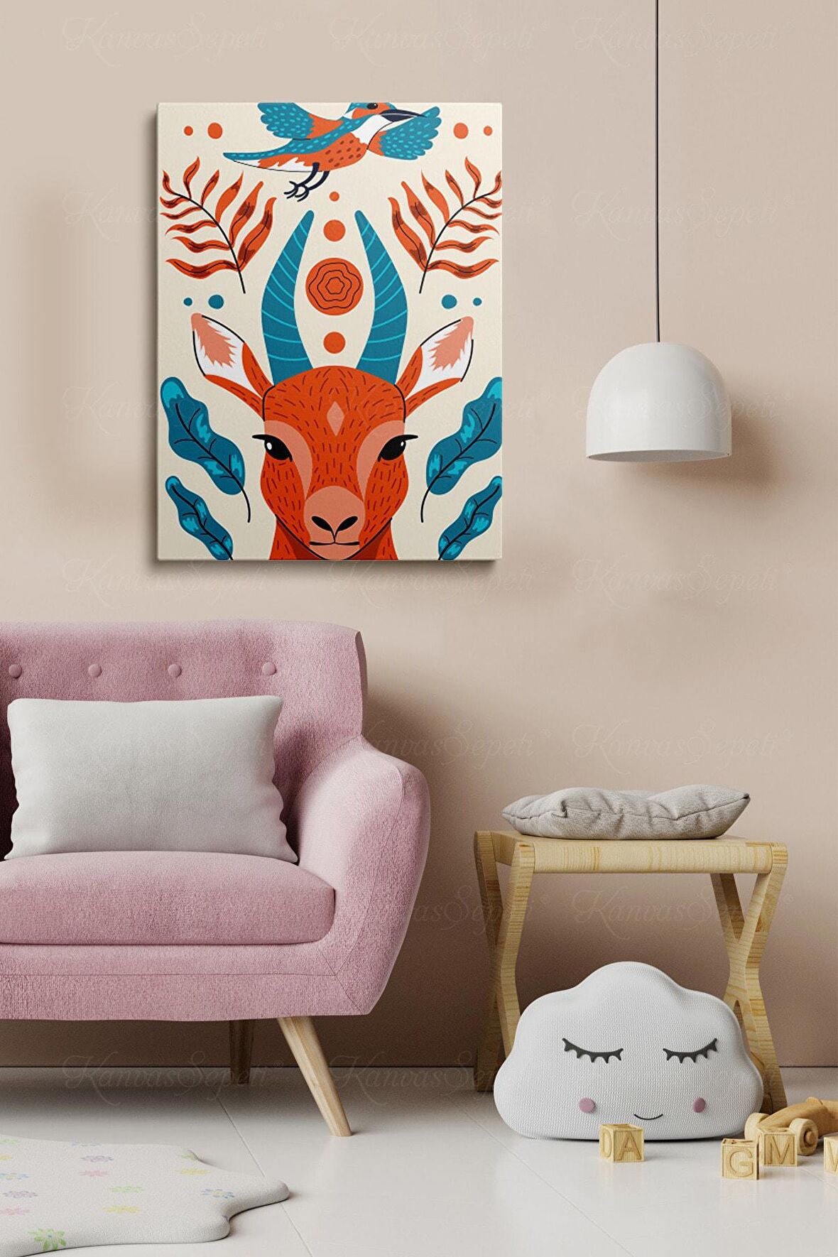 Erkek ve Kız Çocuk Odaları İçin Dekoratif Soyut Desenli Figürlü Kanvas Çerçeve Tablo