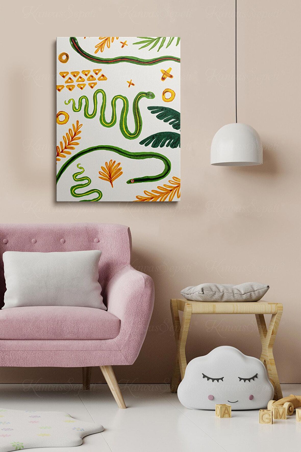 Erkek Ve Kız Çocuk Odaları Için Dekoratif Soyut Desenli Figürlü Kanvas Çerçeve Çerçeveli Tablo