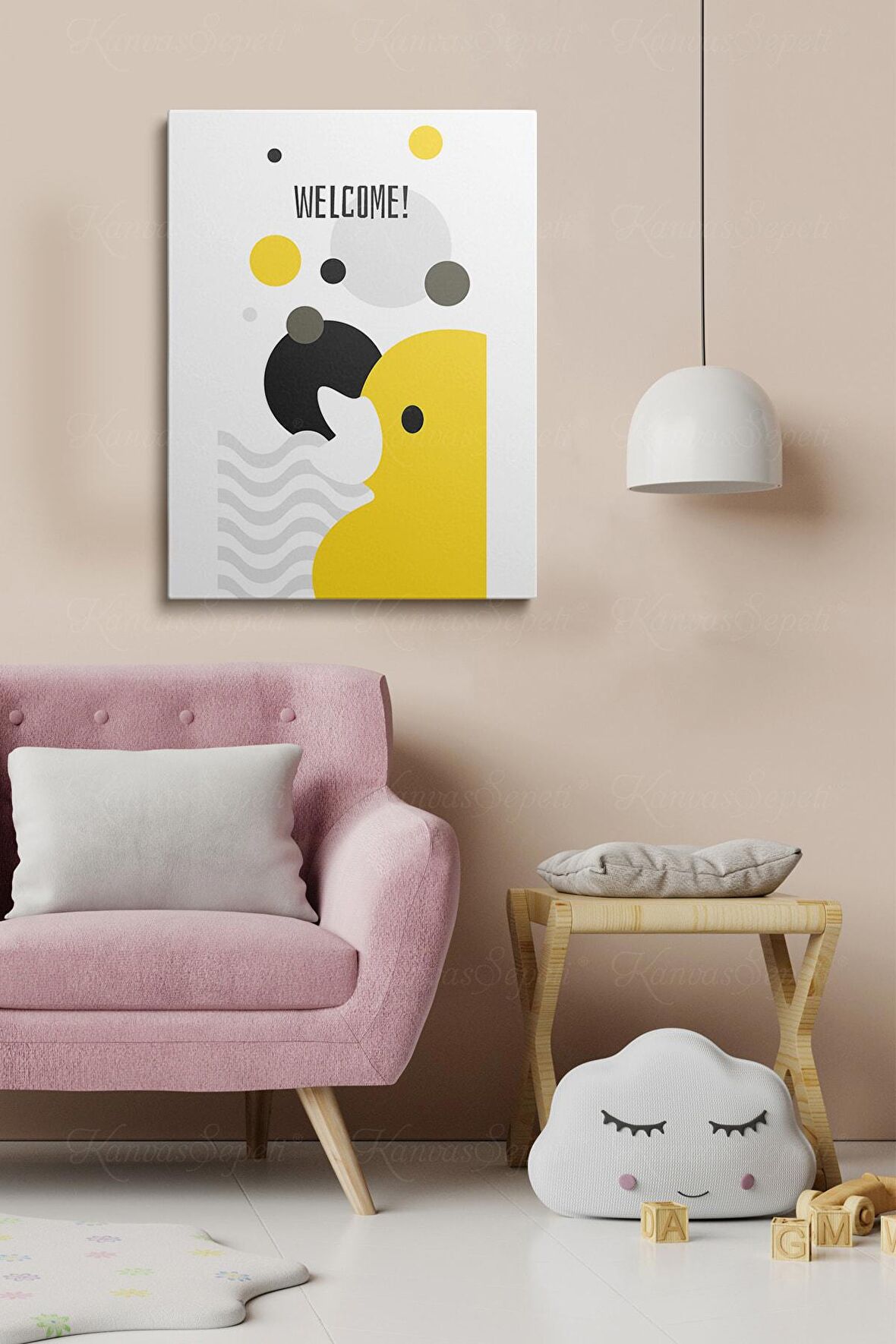 Erkek Ve Kız Çocuk Odaları Için Dekoratif Soyut Desenli Figürlü Kanvas Çerçeve Çerçeveli Tablo