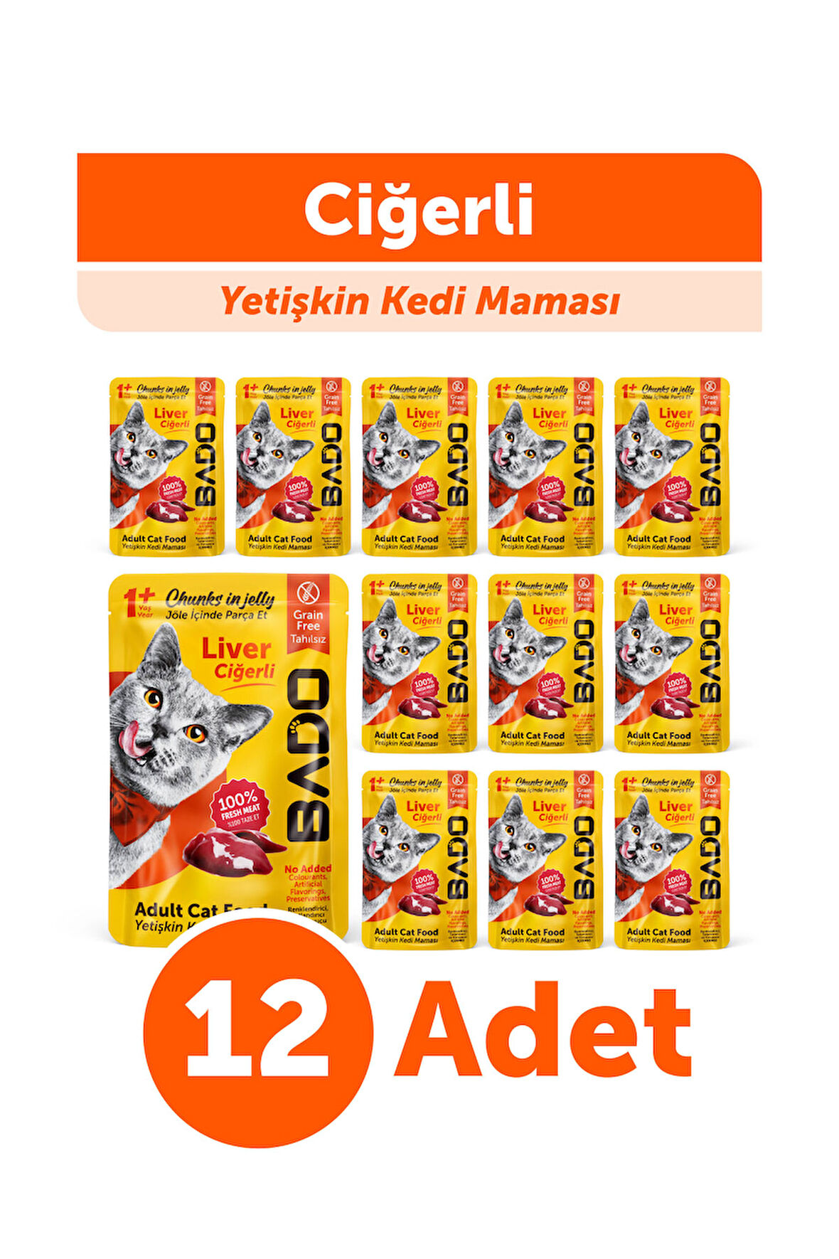 Bado Yetişkin Yaş Kedi Maması Ciğerli 85Gr 12'li