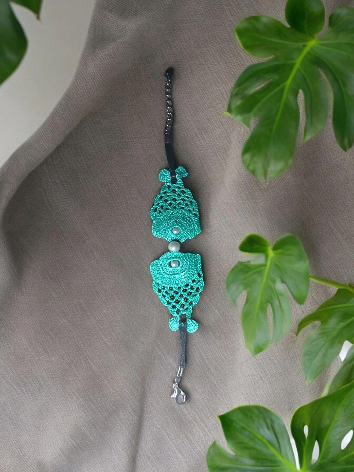 El Yapımı Etnik Otantik Aesthetic Soft Vibes Vintage Doğal İnci Boncuklu Hediyelik Mint Yeşili Renk Balık Bileklik