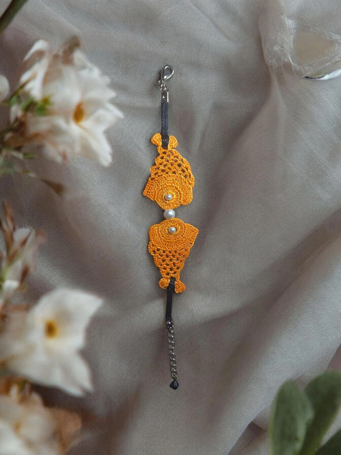 El Yapımı Etnik Otantik Aesthetic Soft Vibes Vintage Doğal İnci Boncuklu Hediyelik Turuncu Renk Balık Bileklik