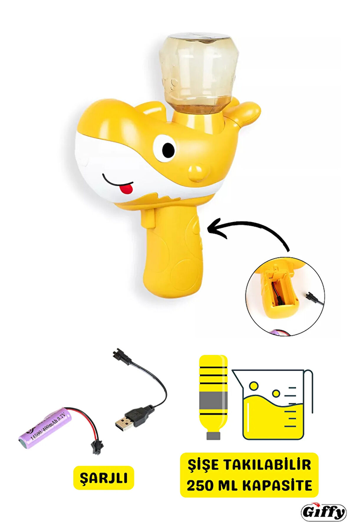 Oyuncak Şarjlı Balina Su Tabancası, Şişe Takılabilen 250ML Kapasite Havuz Deniz Göl Oyuncağı, Şarjlı