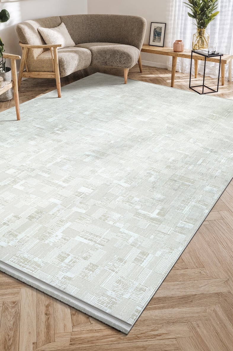 Bambum Vintage Serpme Desenli Saten Kadife Halı Modern Salon ve Koridor Halısı Kaymaz Tabanlı 1003 GRİ