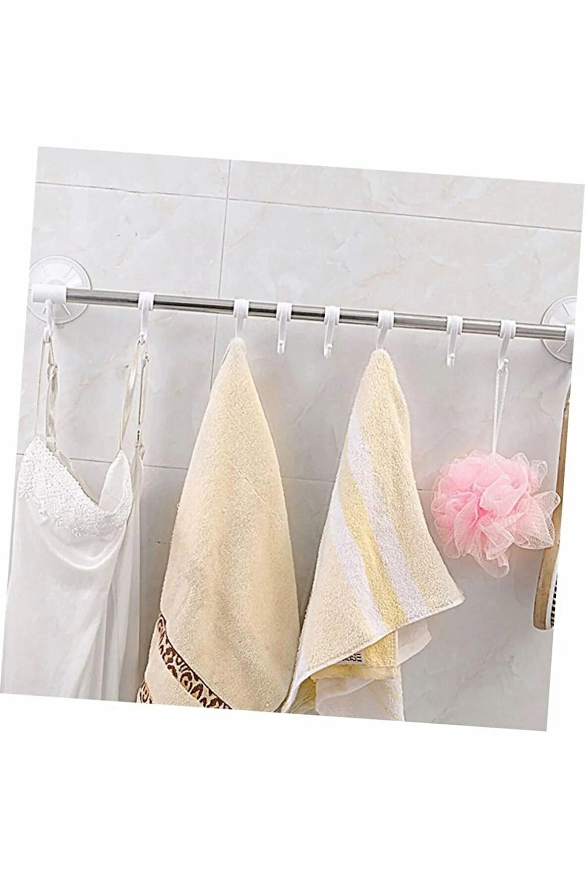 Vidasız Montaj - Banyo Mutfak Askısı Vantuzlu Süper Yapışkanlı 8 Kancalı 47 cm Askı 1 Adet