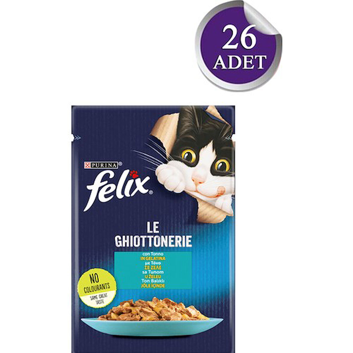 FELİX LEZZETLİ ET DİLİMLERİ TON BALIKLI YETİŞKİN YAŞ KEDİ MAMASI 85GR X 26 ADET