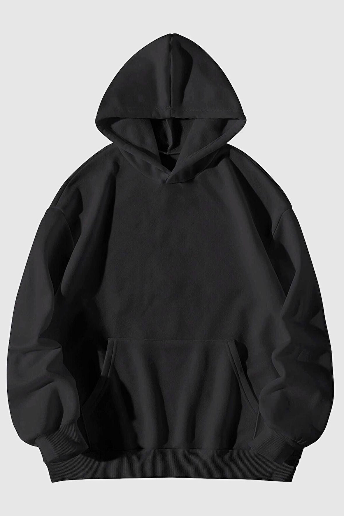 3 Iplik Kalın Pofuduk Baskısız Füme Unisex Kanguru Cepli Kapüşonlu Sweatshirt Hoodie | M