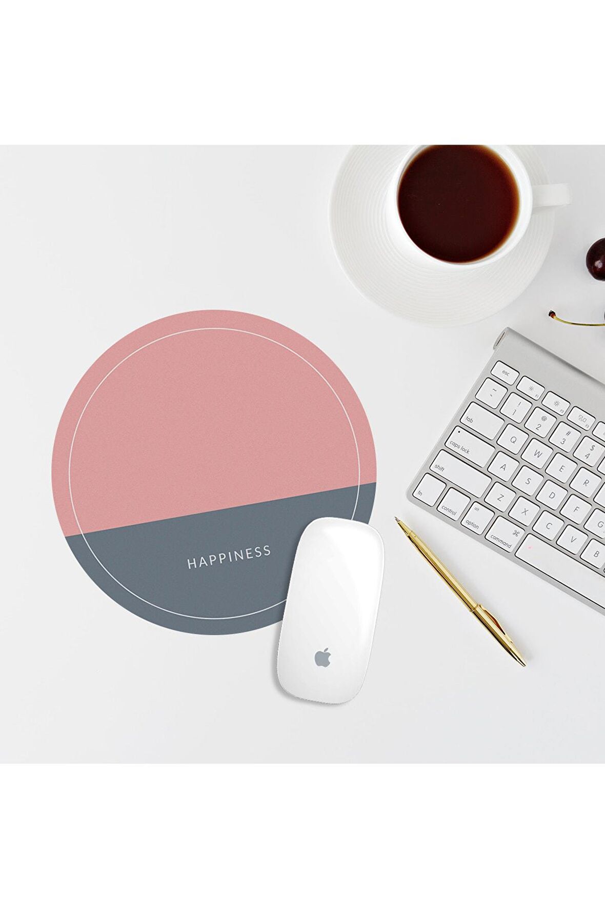  Happiness Pembe Yuvarlak Mouse Pad Mouse Altlığı