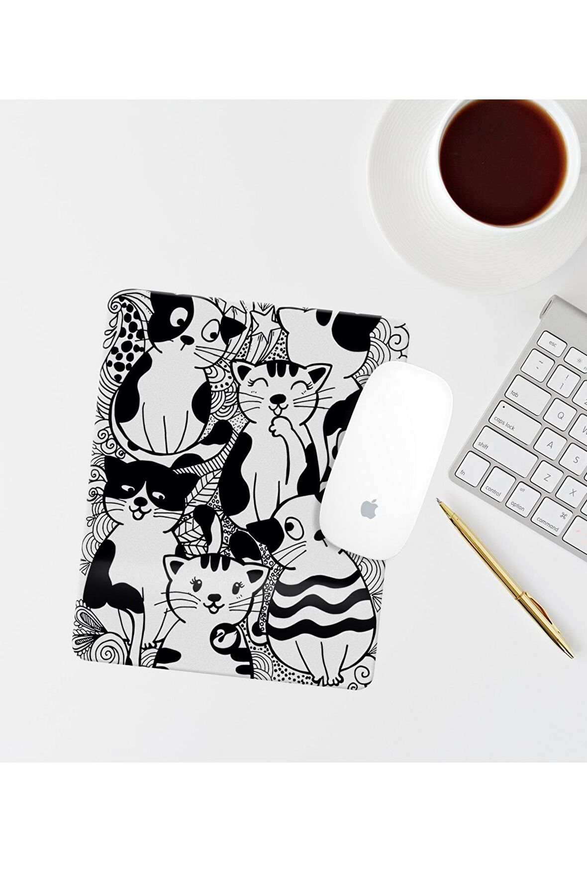 Doodle Çizimli Bilek Destekli Dikdörtgen Mouse Pad Mouse Altlığı