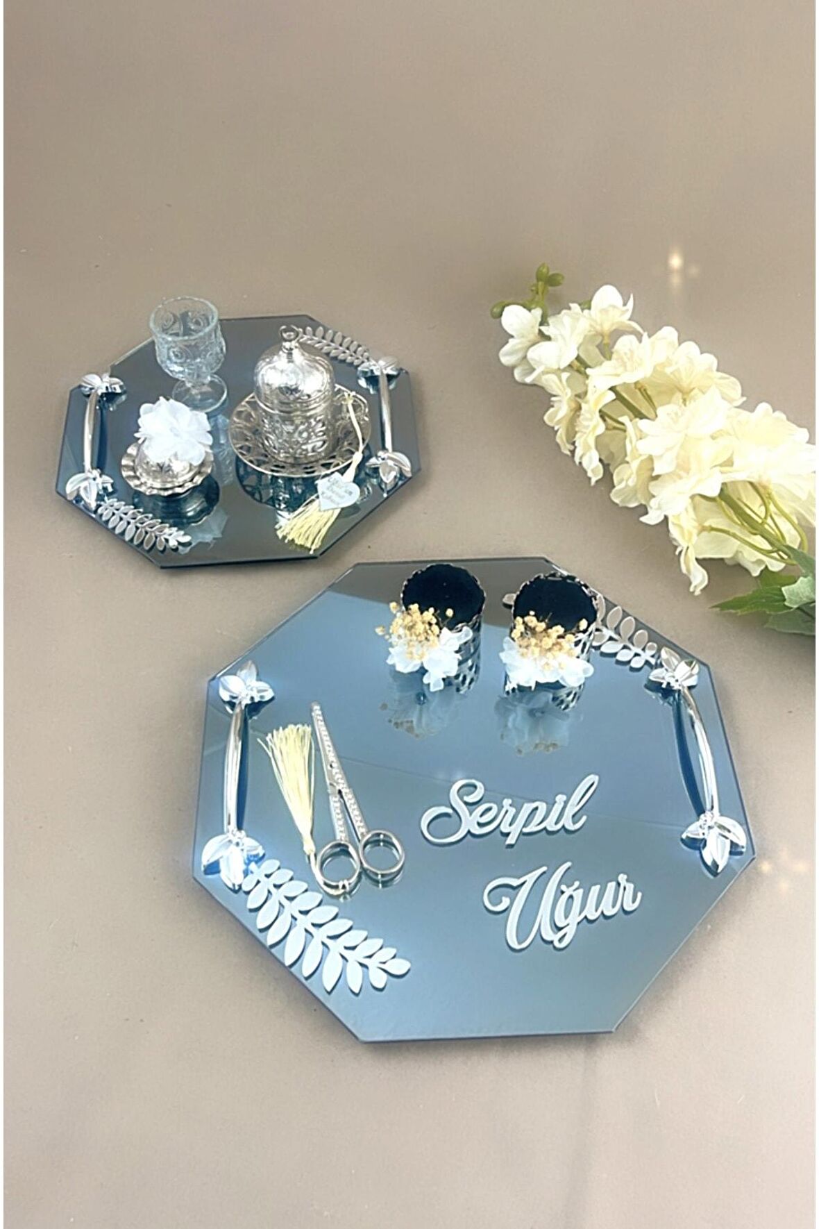 Aynalı Söz Nişan Tepsisi Damat Kahve Tepsi, ,söz Nişan Seti Tepsiset21