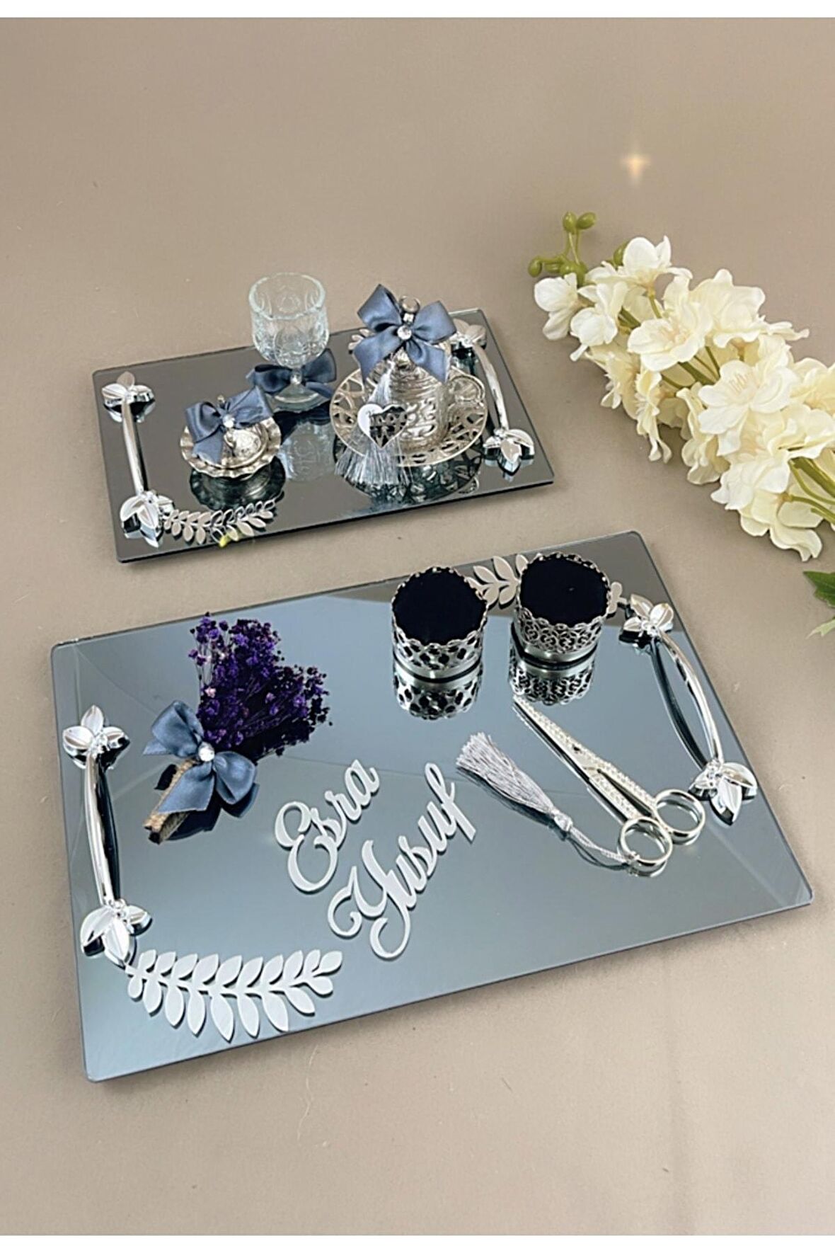 Aynalı Söz Nişan Tepsisi Damat Kahve Tepsi, ,söz Nişan Seti