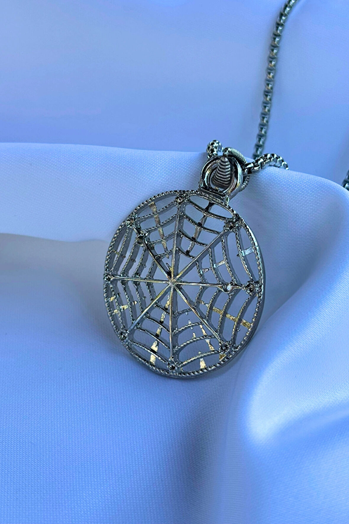 Örümcek Ağı El İşçiliği Paslanmaz Çelik Zincir Erkek Kolye