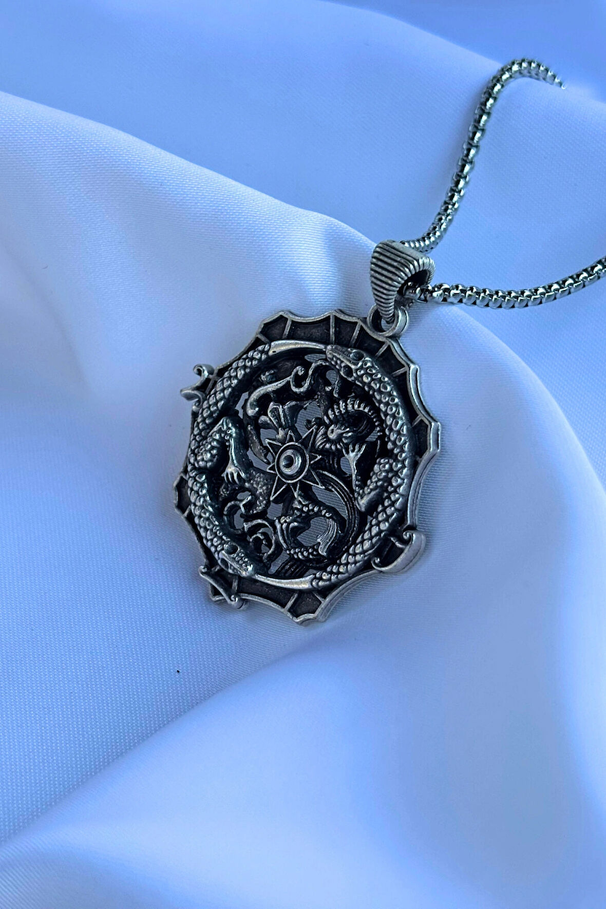 Ejderha El İşçiliği Paslanmaz Çelik Zincir Erkek Kolye