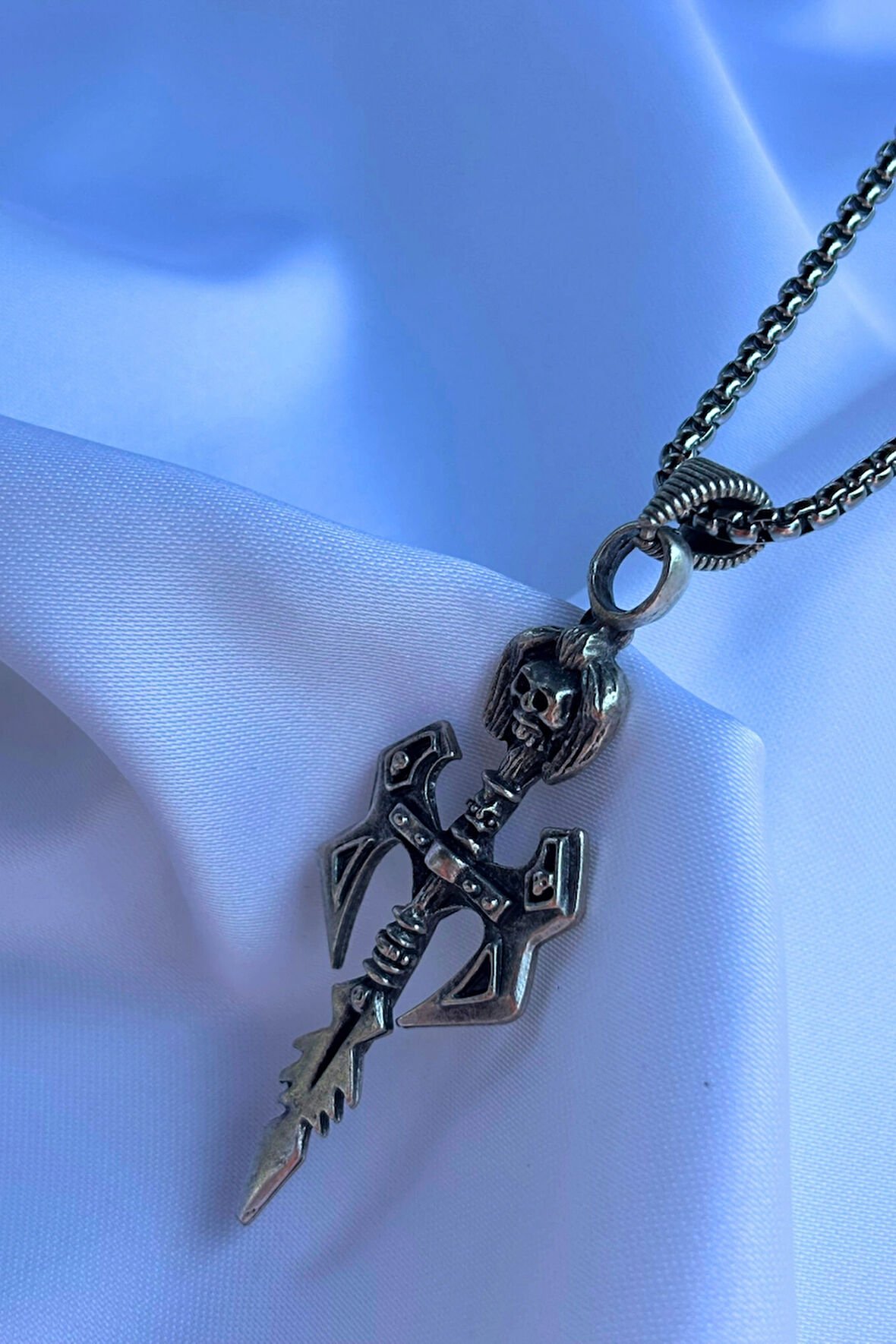 Kuru Kafa Kılıç El İşçiliği Paslanmaz Çelik Zincir Erkek Kolye