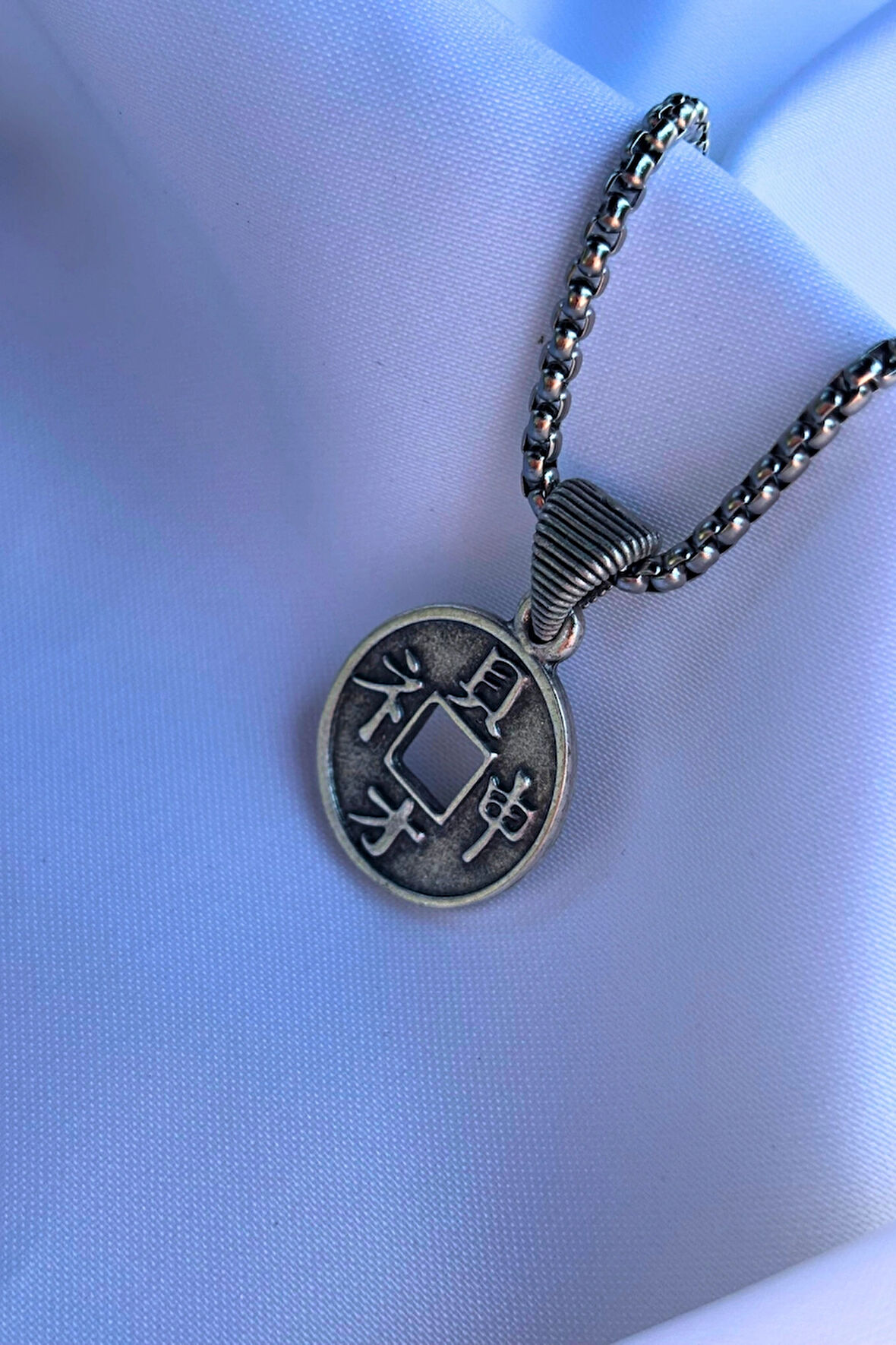 Şans Parası El İşçiliği Paslanmaz Çelik Zincir Erkek Kolye