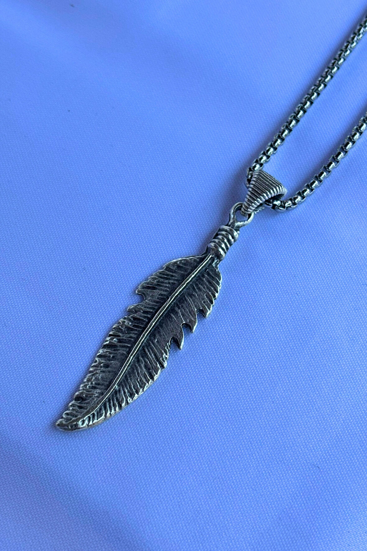 Kuş Tüyü El İşçiliği Paslanmaz Çelik Zincir Erkek Kolye