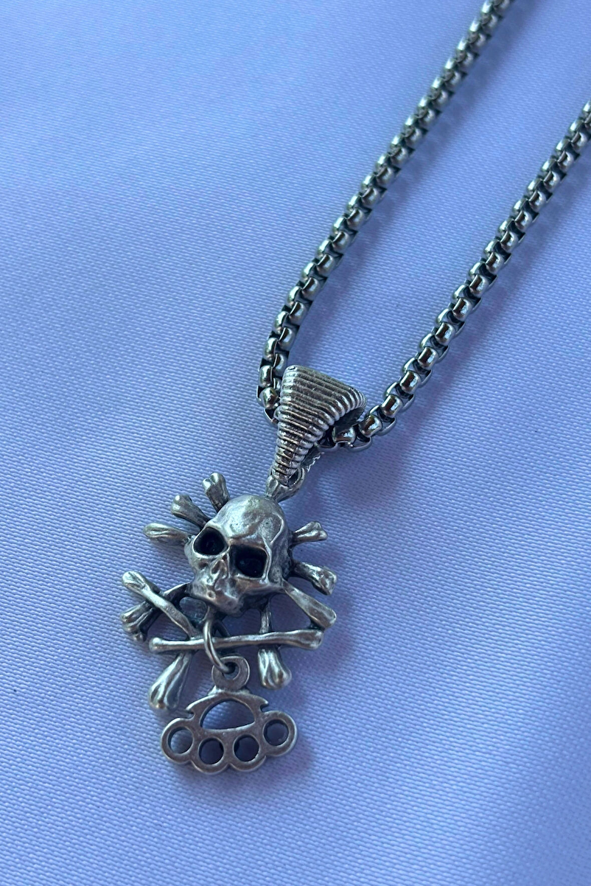 Kuru Kafa El İşçiliği Paslanmaz Çelik Zincir Erkek Kolye