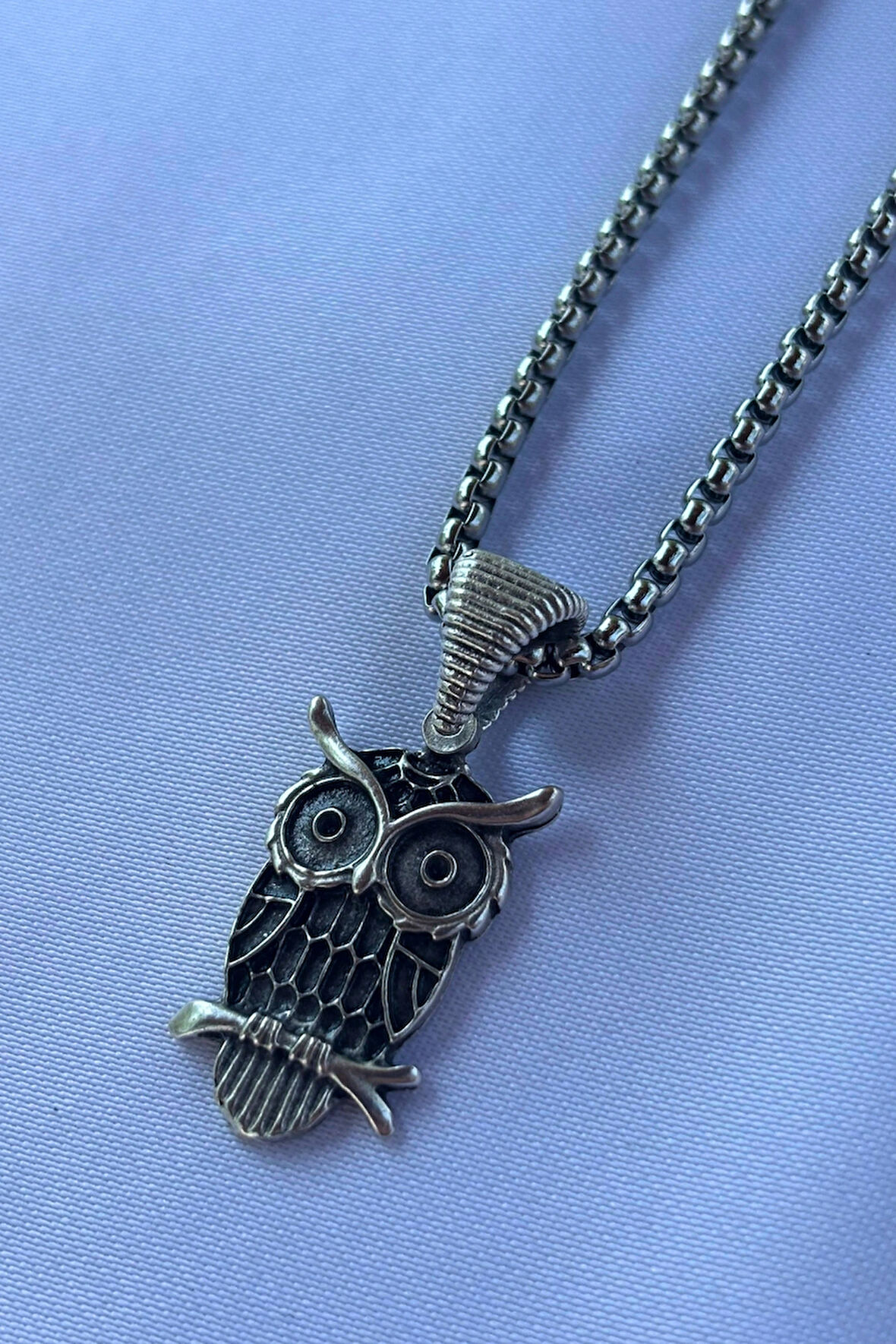 Baykuş El İşçiliği Paslanmaz Çelik Zincir Erkek Kolye