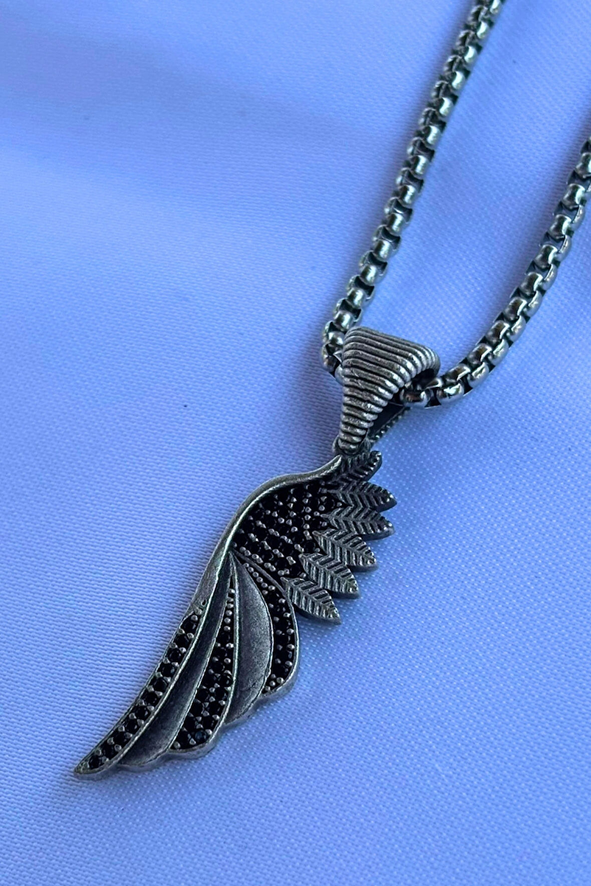 Taşlı Kanat El İşçiliği Paslanmaz Çelik Zincir Erkek Kolye