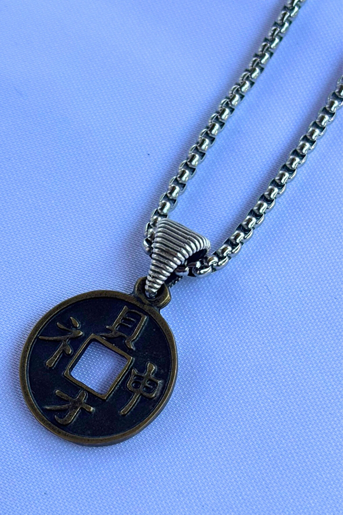 Şans Parası El İşçiliği Paslanmaz Çelik Zincir Erkek Kolye