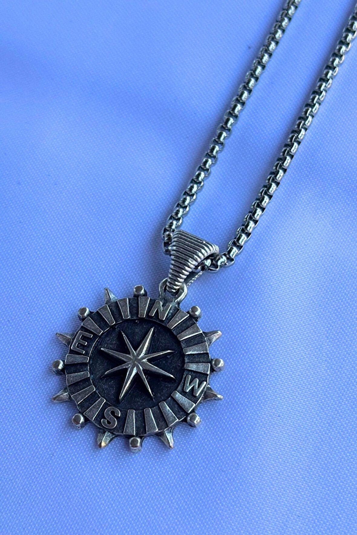 Pusula El İşçiliği Paslanmaz Çelik Zincir Erkek Kolye