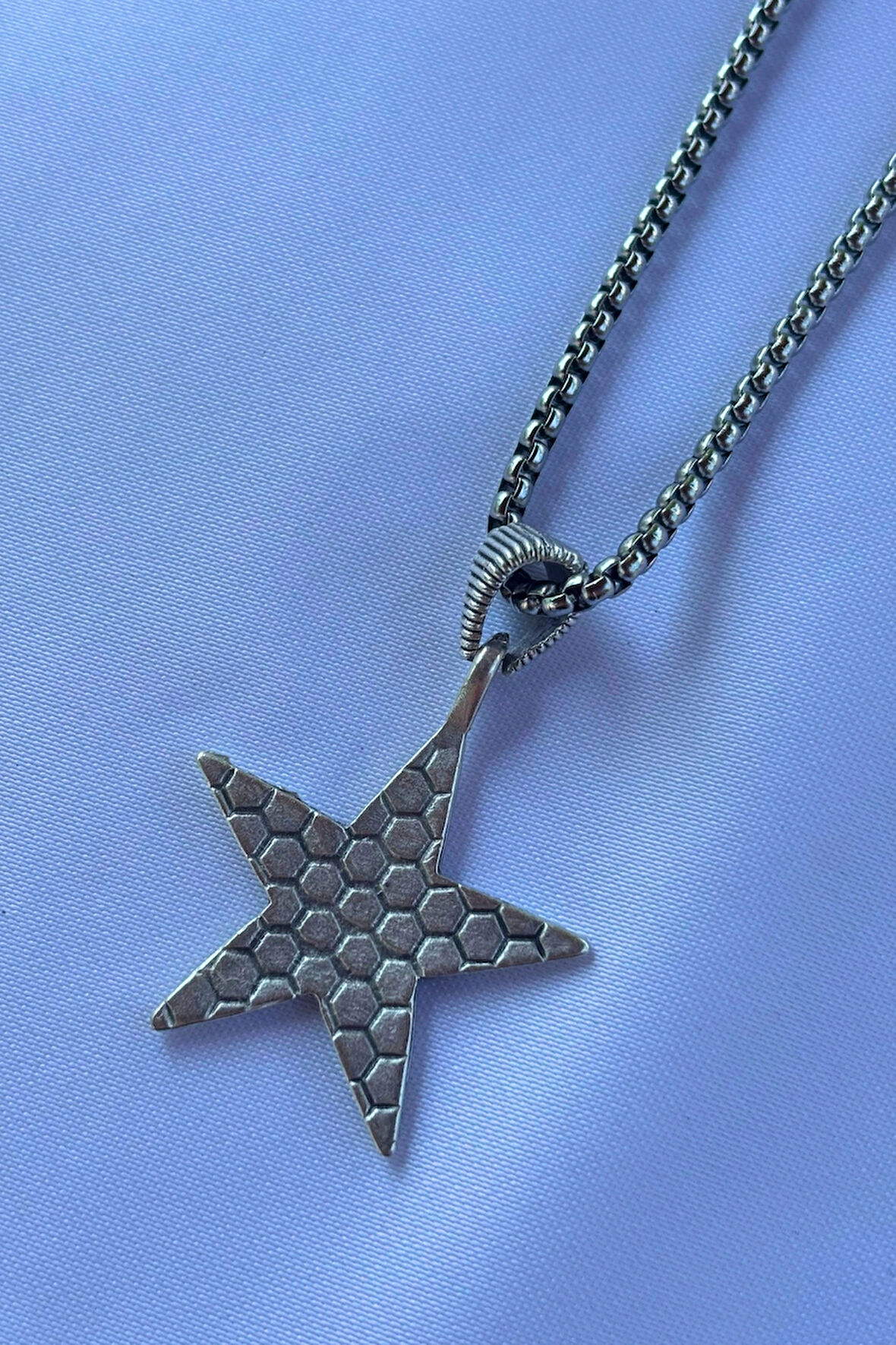 Yıldız El İşçiliği Paslanmaz Çelik Zincir Erkek Kolye