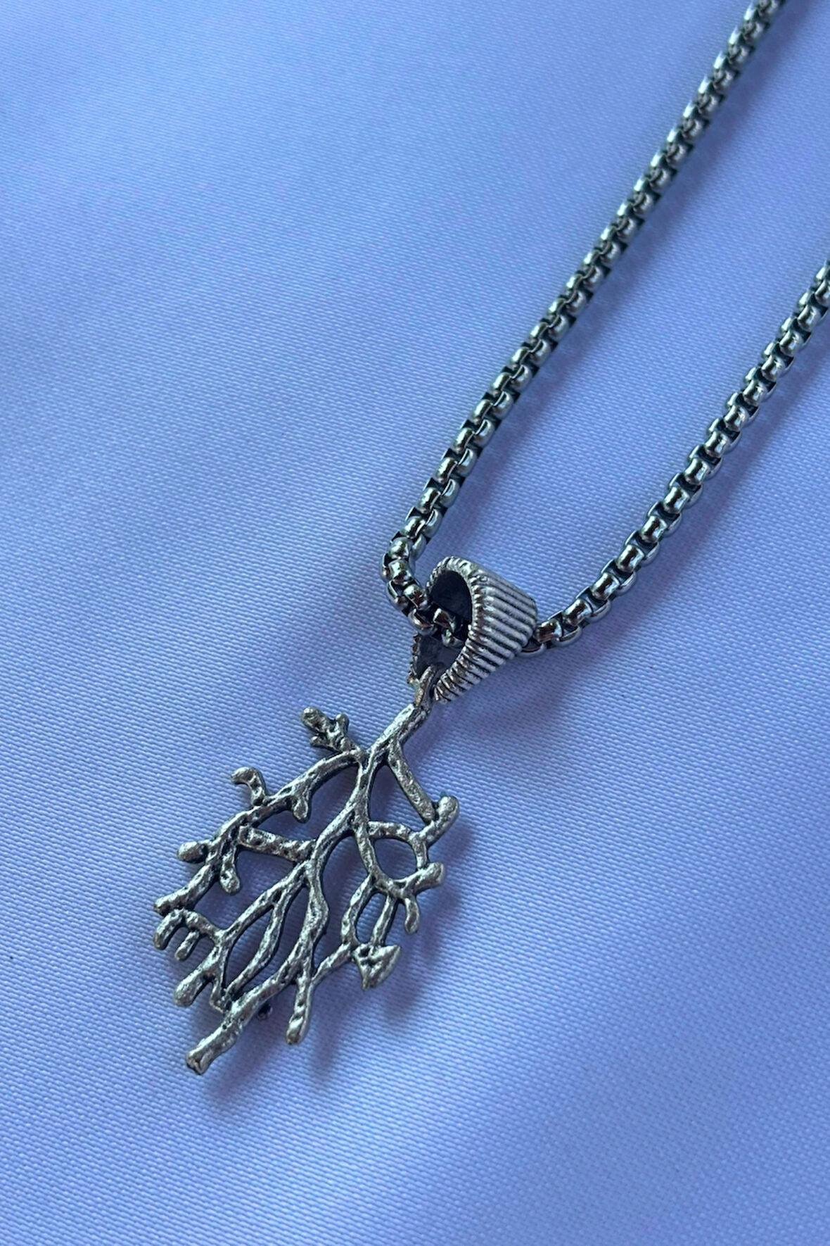 Ağaç Dalı El İşçiliği Paslanmaz Çelik Zincir Erkek Kolye