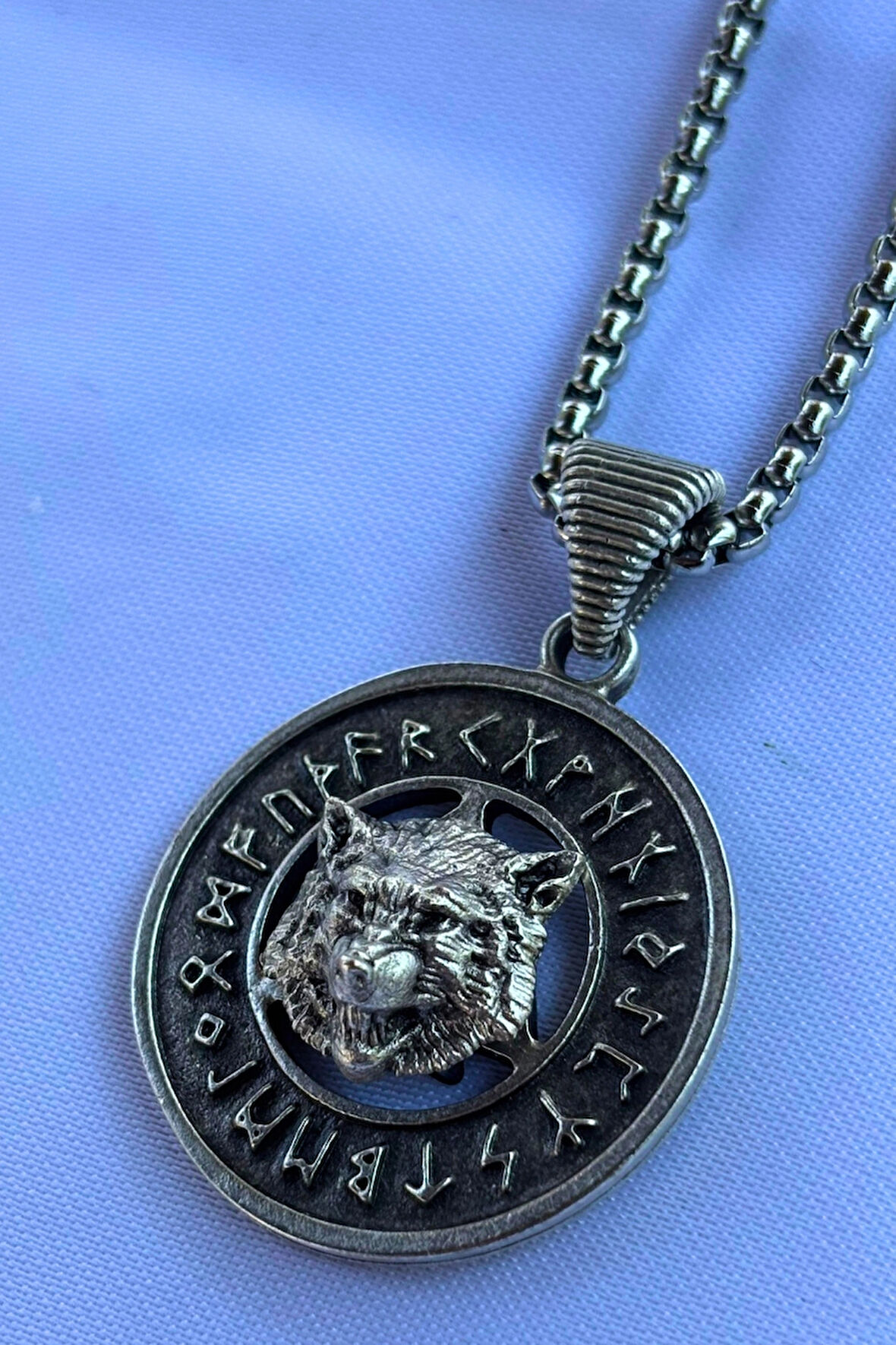 Kurt Viking Run El İşçiliği Paslanmaz Çelik Zincir Erkek Kolye