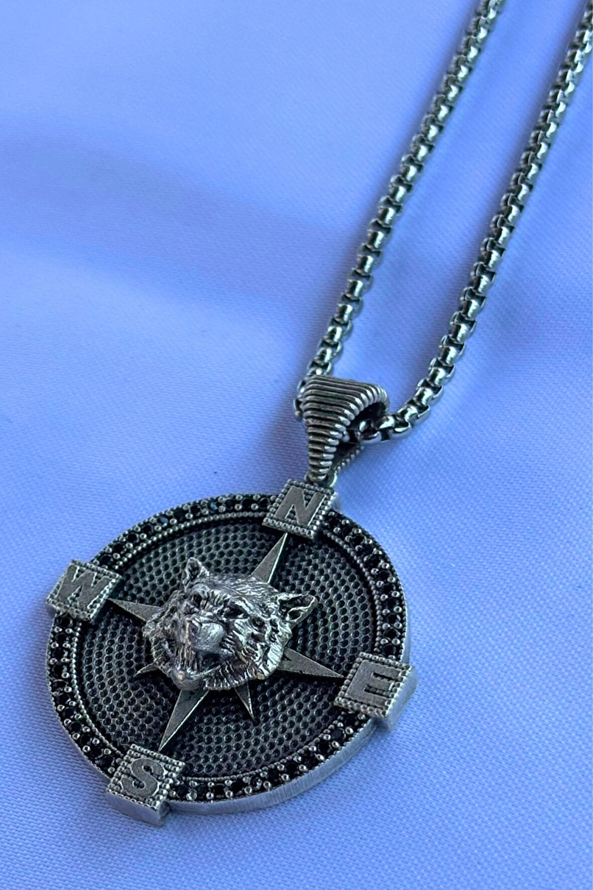 Kurt Pusula El İşçiliği Paslanmaz Çelik Zincir Erkek Kolye