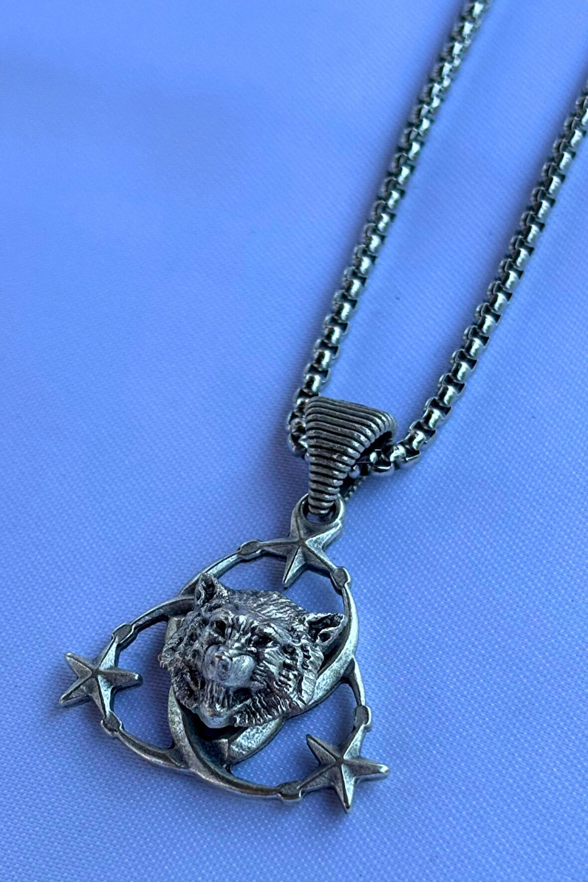 Kurt Ay Yıldız El İşçiliği Paslanmaz Çelik Zincir Erkek Kolye