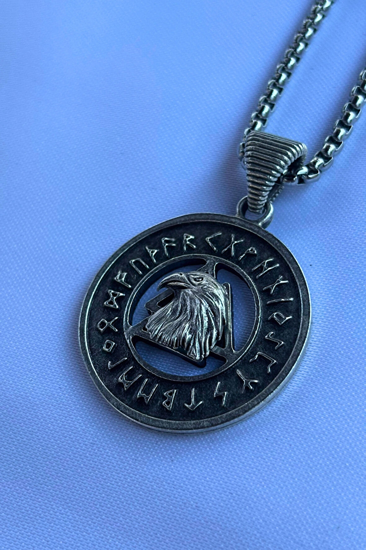 Kartal Viking Run El İşçiliği Paslanmaz Çelik Zincir Erkek Kolye