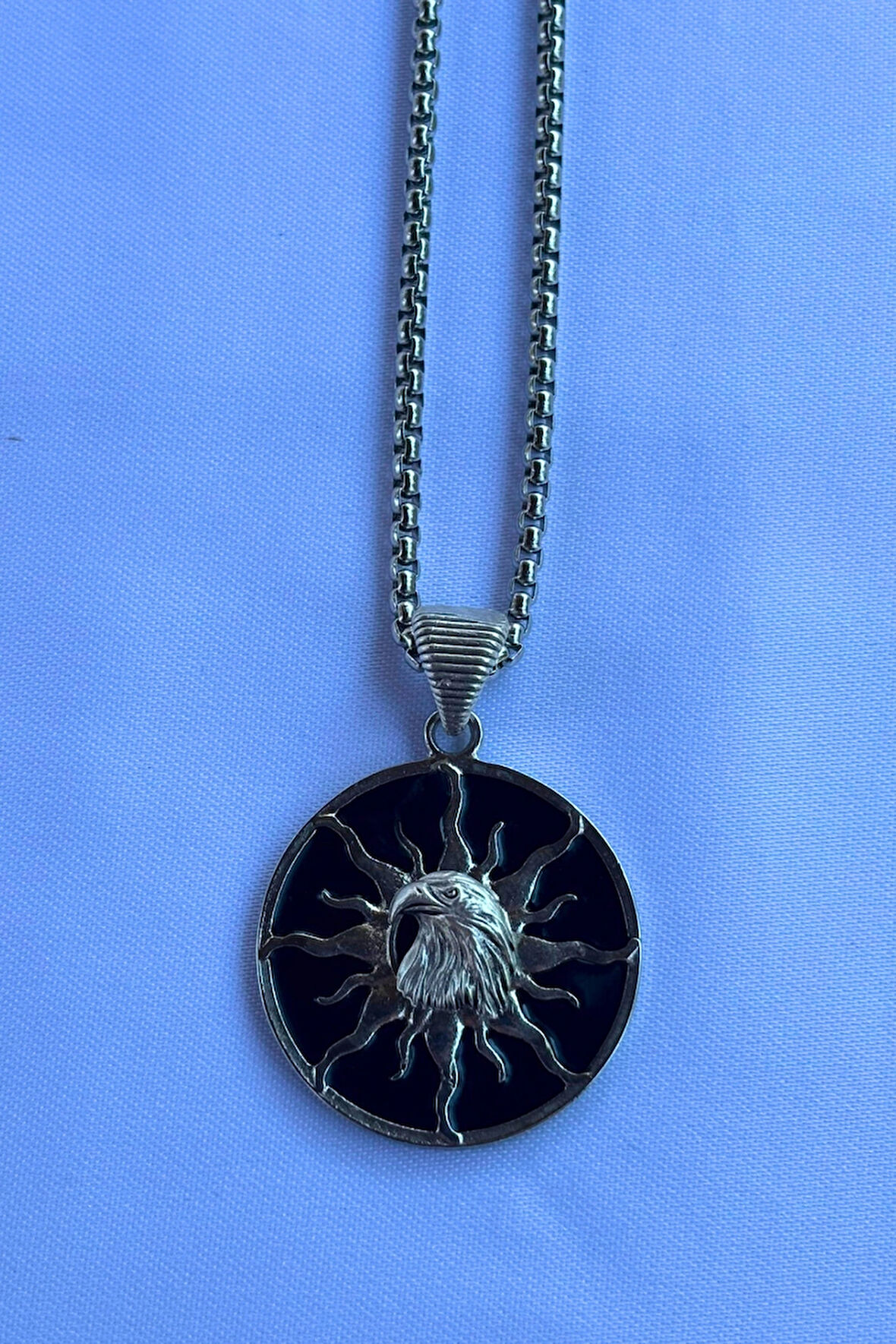 Kartal Güneş Tanrısı El İşçiliği Paslanmaz Çelik Zincir Erkek Kolye