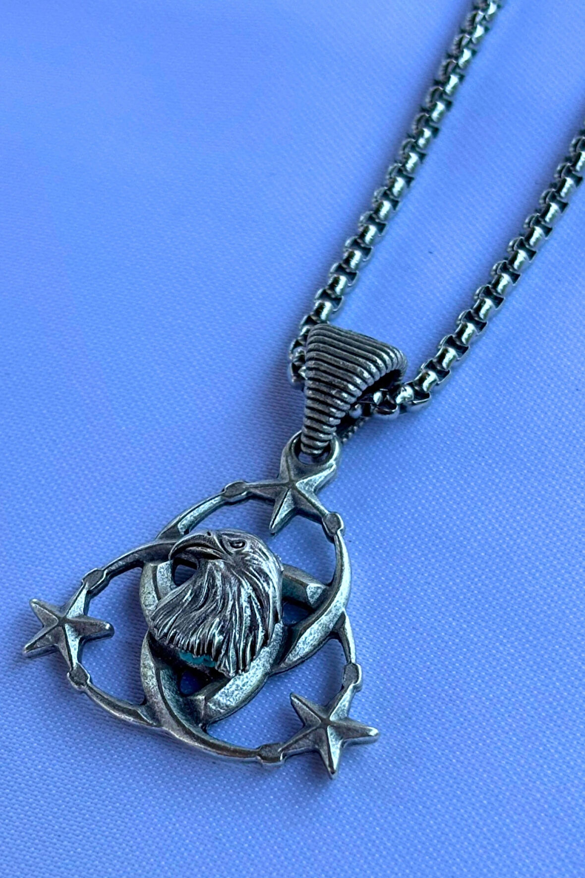 Kartal Ay Yıldız El İşçiliği Paslanmaz Çelik Zincir Erkek Kolye