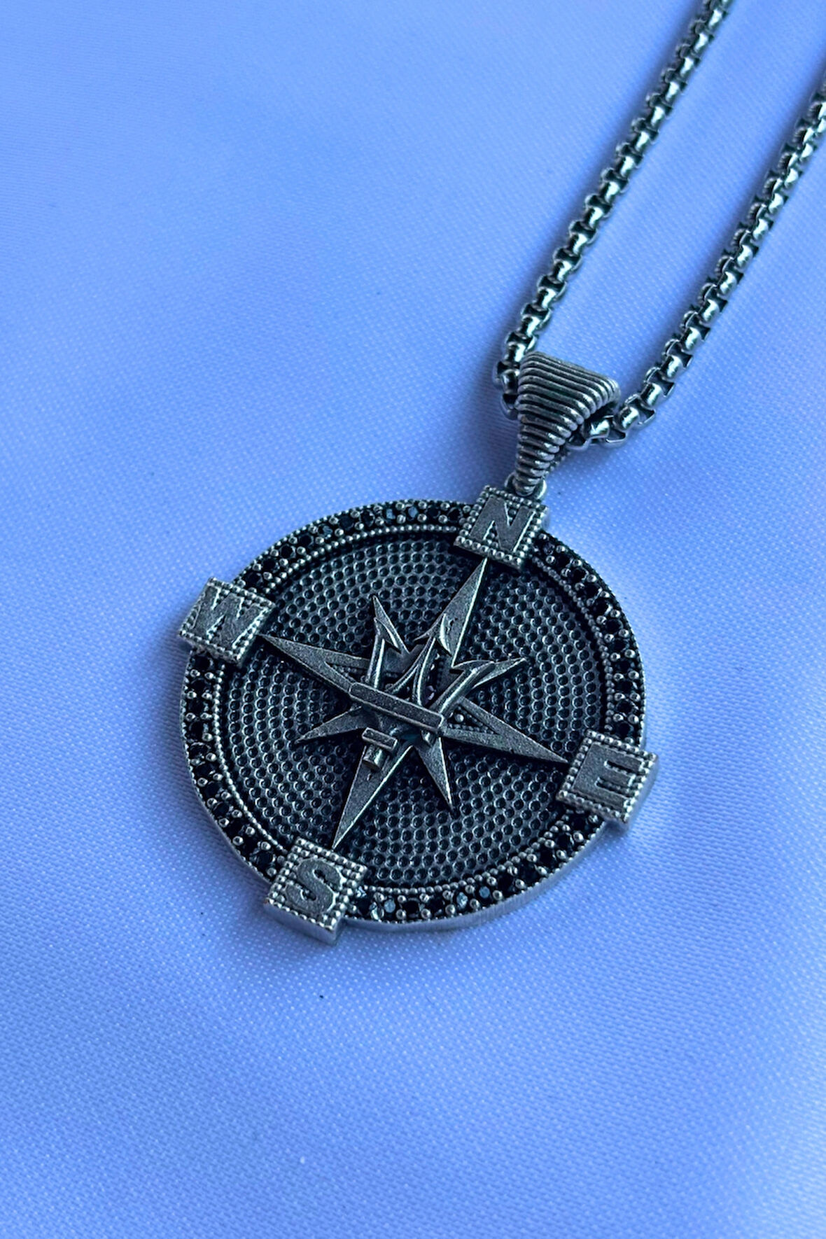 Mızraklı Pusula El İşçiliği Paslanmaz Çelik Zincir Erkek Kolye