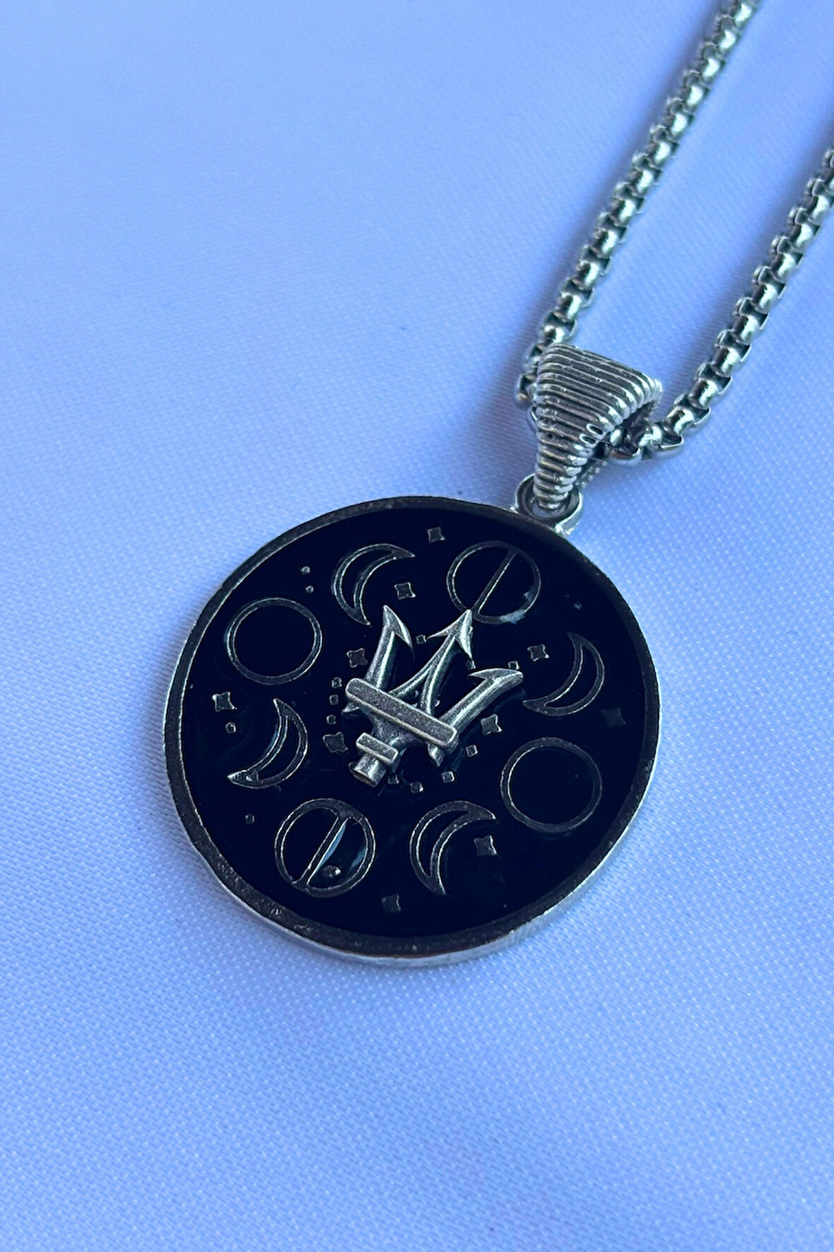 Mızraklı Ayın Evreleri El İşçiliği Paslanmaz Çelik Zincir Erkek Kolye