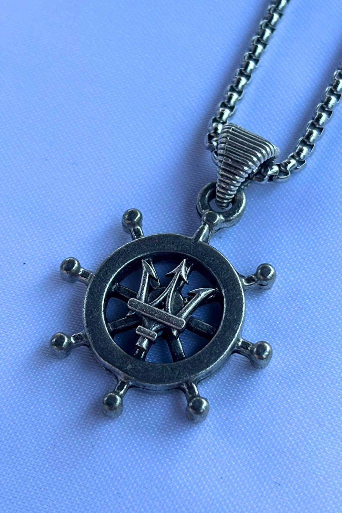 Mızraklı Dümen El İşçiliği Paslanmaz Çelik Zincir Erkek Kolye