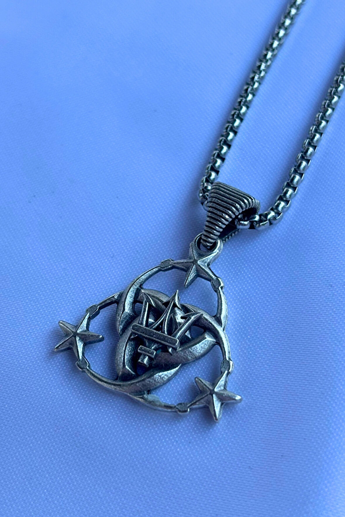 Mızraklı Ay Yıldız El İşçiliği Paslanmaz Çelik Zincir Erkek Kolye